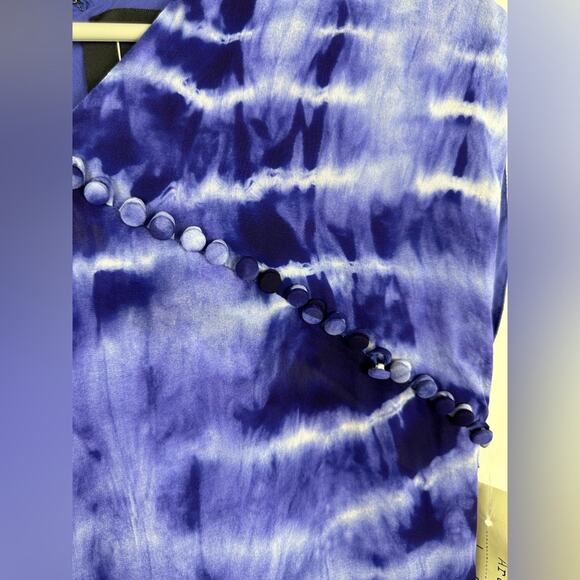 NWT Nicole Miller Tie-Dye Print Midi Length Dress Size XL Asymmetric Button - Picture 3 of 8